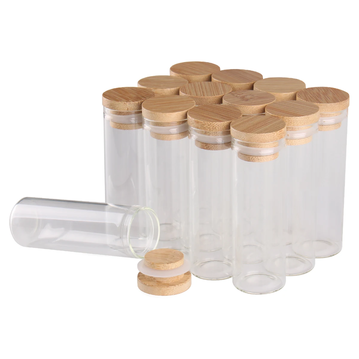 

12pcs 45ml 30*90mm Clear Glass Bottles Jar Vials with Bamboo Lids Pill Container Spice Bottles for DIY Art Crafts