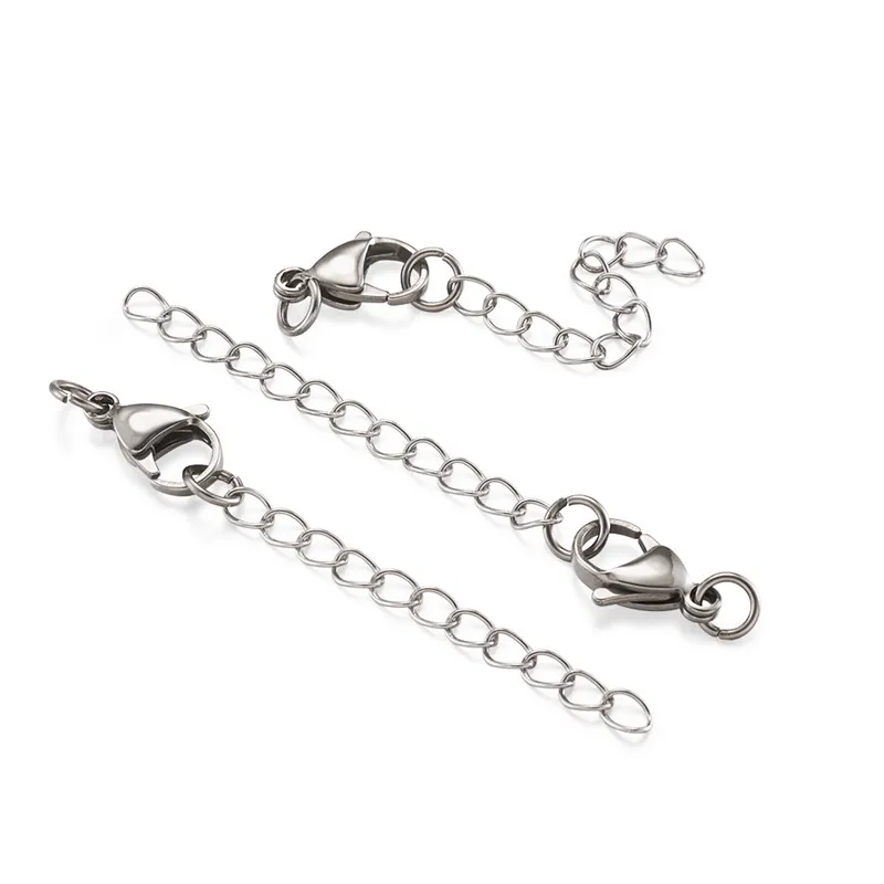 50pcs 304 Stainless Steel Ends with Chain Clasp Ring Connectors for Jewelry Making DIY Bracelet Necklace 58mm