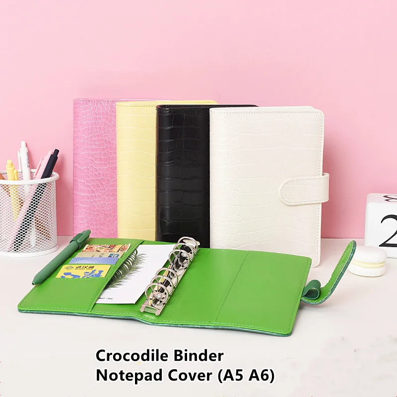 A6/A5 Crocodile Color PU Leather DIY Binder Notebook Cover Diary Agenda Planner Paper Cover School Stationery