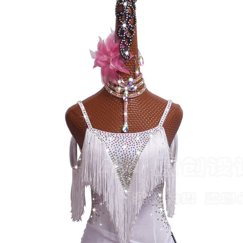 Latin Dance Dress Latin Skirt Competition Costumes Performing Sparkly Rhinestones Customize White Lunba Dance Skirt