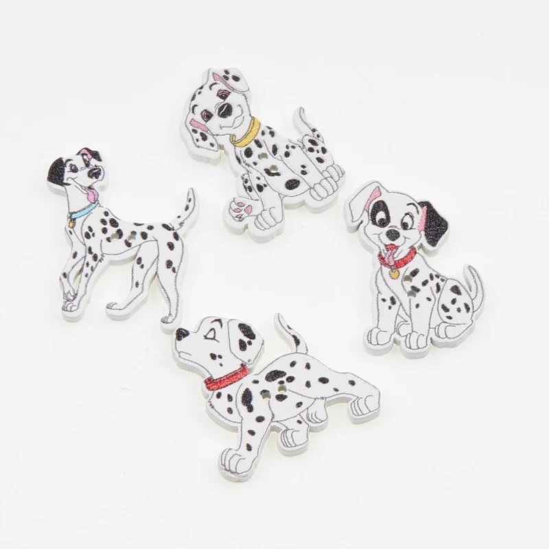 50pcs Mixed Animals Dalmatian Scrapbooking 2Hole Wooden Buttons For DIY Children Clothing Sewing Accessories Button Decoration