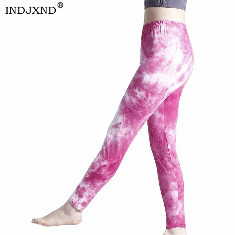 

INDJXND Sport Leggings Women Yoga Pants Workout Fitness Clothing Gym Tights Stretch Sportswear Tie-Dye Rose Print Pattern Bottom