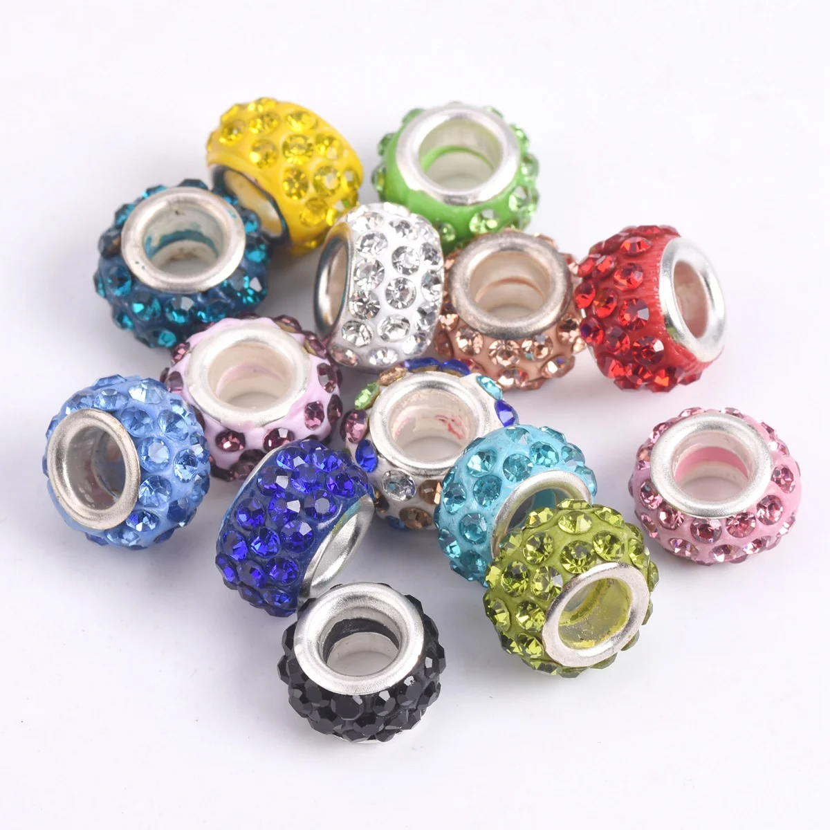 5pcs 11x7mm Round Clay Rhinestones Big Hole Beads for Jewelry Making European Charms Bracelet DIY