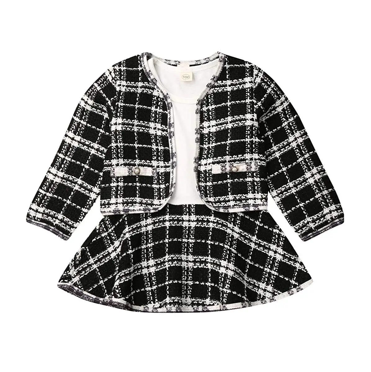 2PCS Spring Autumn Winter  Party Baby Girls Clothes Plaid Coat Tops+Tutu Dress Formal Outfits Fit For 0-6 Years