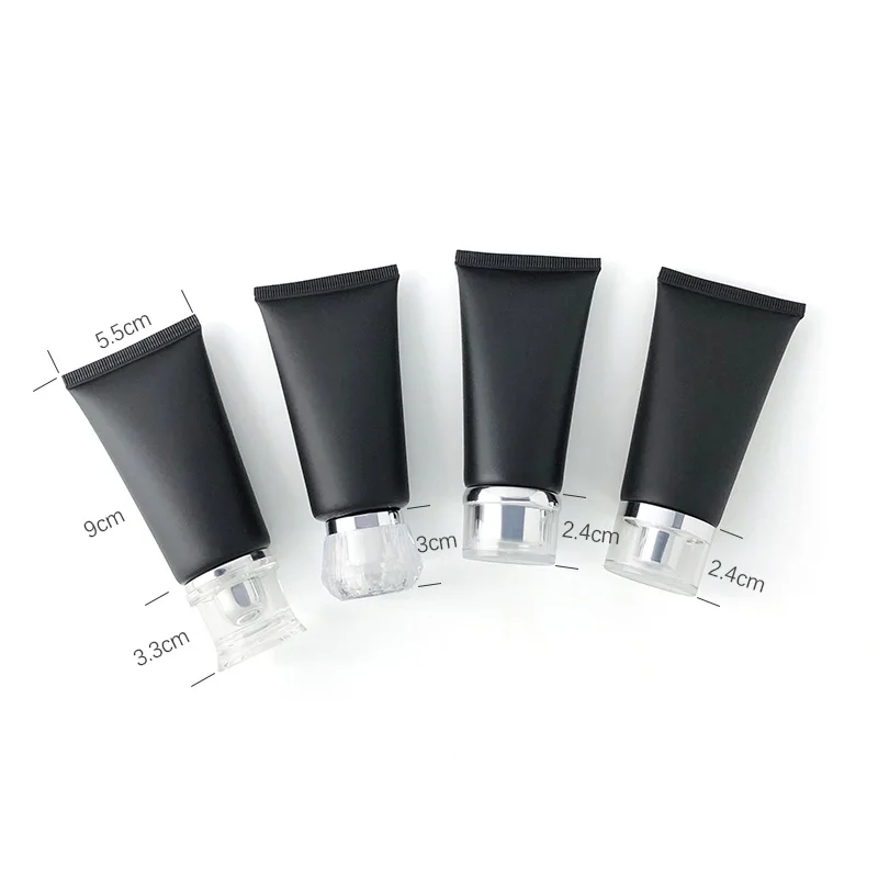 

50ml 50pcs Matte Black Squeeze Bottle 50g Empty Cosmetic Container Refillable Makeup Cream Body Lotion Frost Plastic Soft Tube