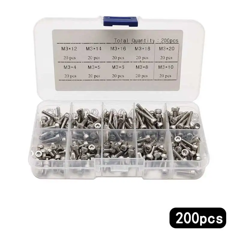 

304 Stainless Steel Hexagon Socket Screws Set M3*4/5/6/8/10/12/14/16/18/20mm Button Head Cap Screws Bicycle Hex Assortment Screw