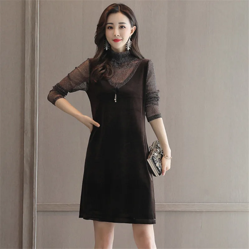 2020 New Autumn Vintage Women's Velvet Dress Female Evening Party Bodycon Sexy Dresses Elegant Velours Vestidos WXF598