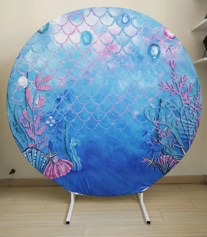 8x8FT / 6.5x6.5FT Cartoon Space Planets Rockets Star Custom Round Circular Table Cover Wrinkle Free Washable Polyester Fabric