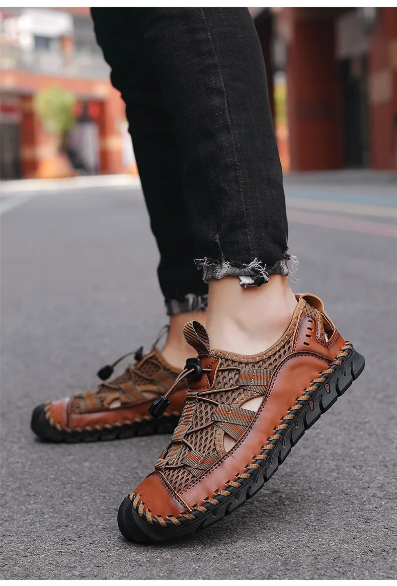 Heißer Verkauf Sommer männer Sandalen Im Freien Nicht-slip männer Strand Sandalen Handarbeit Aus Echtem Leder männer Schuhe mode Männer Turnschuhe – Detail 10