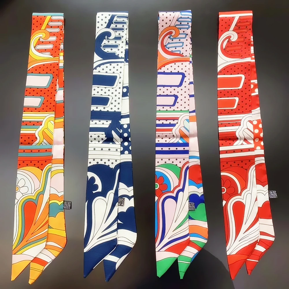 

Новый дизайн в горошек с цветочным принтом в полоску, тонкий брендовый шарф для женщин, шелковый шарф для волос, шеи, женская повязка на голову, сумка, шарфы, галстуки-бабочки