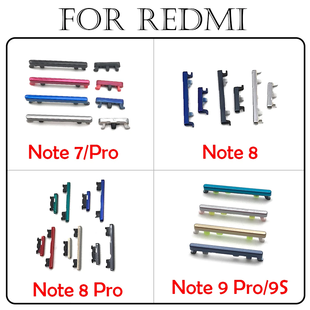 100Pcs/Lot, Power Volume Side Button Key For Xiaomi Redmi Note 7 8 9 Pro 9S Side Keys Repair Spare Parts