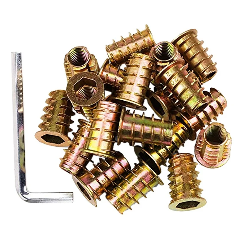 

100Pcs M6 x 15mm Furniture Screw in Nut Threaded Wood Inserts Bolt Fastener Connector Hex Socket Drive