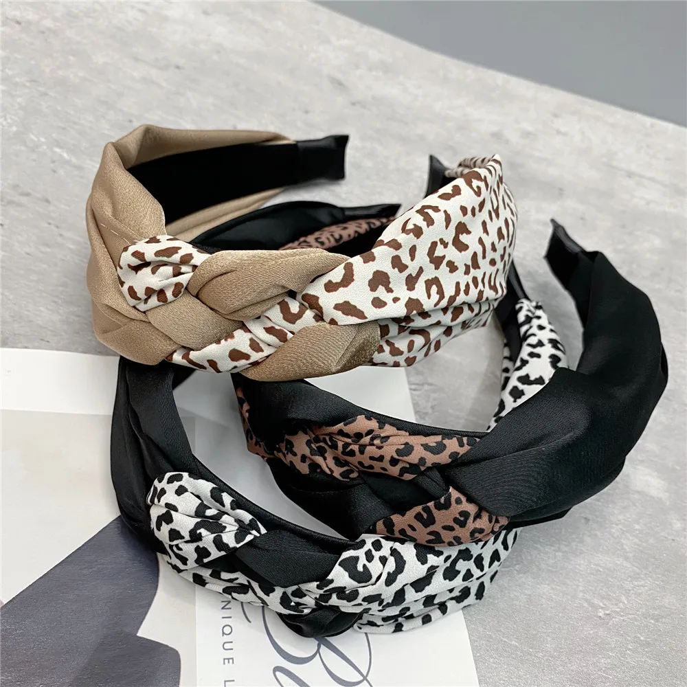 New Lady Elegant Leopard Print Wide Hairbands Cross Knot Hair Hoop Headband Hair Ornament Women Girls Fashion Hair Accessories