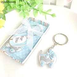 10pcs Pink/Blue Baby Carriage Design Key Chains Birth Christening Gift Keychain Favor Baby Shower Favors Souvenir