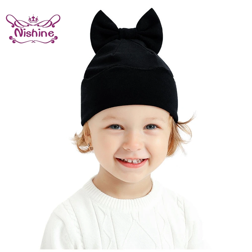 Nishine-gorro y guante de punto grueso de doble capa para recién nacido, conjunto de gorros infantiles con lazo liso, manoplas cálidas, accesorios