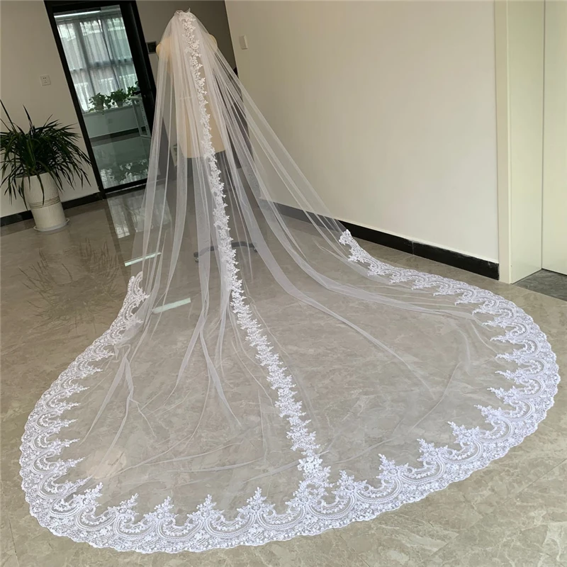 Voile de mariée en Tulle, une couche, Long avec peigne, dentelle, blanc ivoire, accessoires de mariage pour mariée