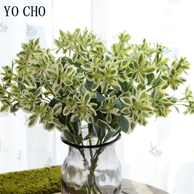 YO CHO Artificial Plant White Leaf Grass Wedding Wall Decoration Alpine Snow Leaf Artificial Flower Plastic Fake Plant