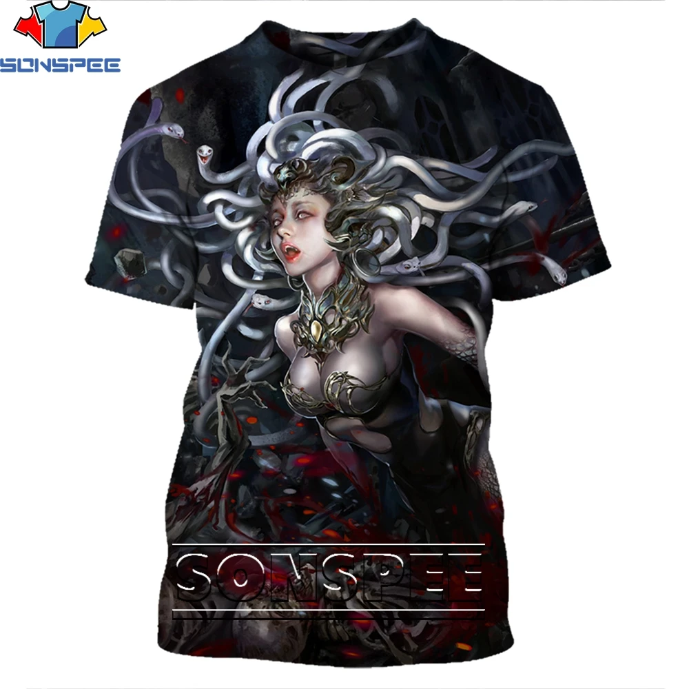 

SONSPEE Sexy Power Medusa Shirt 3D Printing Men Women's Summer Casual Fashion Man Snake Girl Oversize Tshirt Kids Tshirts Top