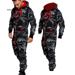 Men's Jumpsuit One Piece Men's Sets New Men's Hooded Fleece Jumpsuit Men Camouflage Print Personality Casual Suits Men