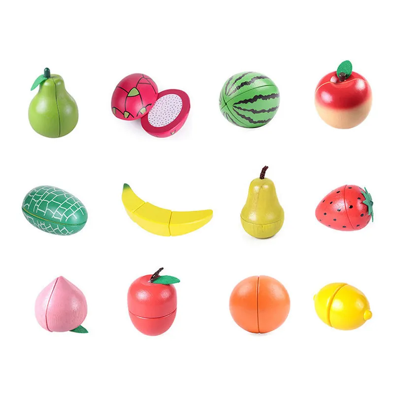 Montessori Kids Cut Fruit Gift Wooden Simulation Strawberry Pineapple Magnetic Children Play House Kitchen Educational Toys Gift