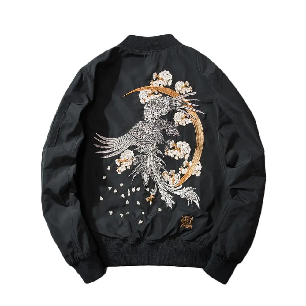 Sukajan Phoenix Embroidery Spring Winter Bomber Jacket Men MA1 Pilot Coat Padded Baseball Coat 2024 Japan Streetwear