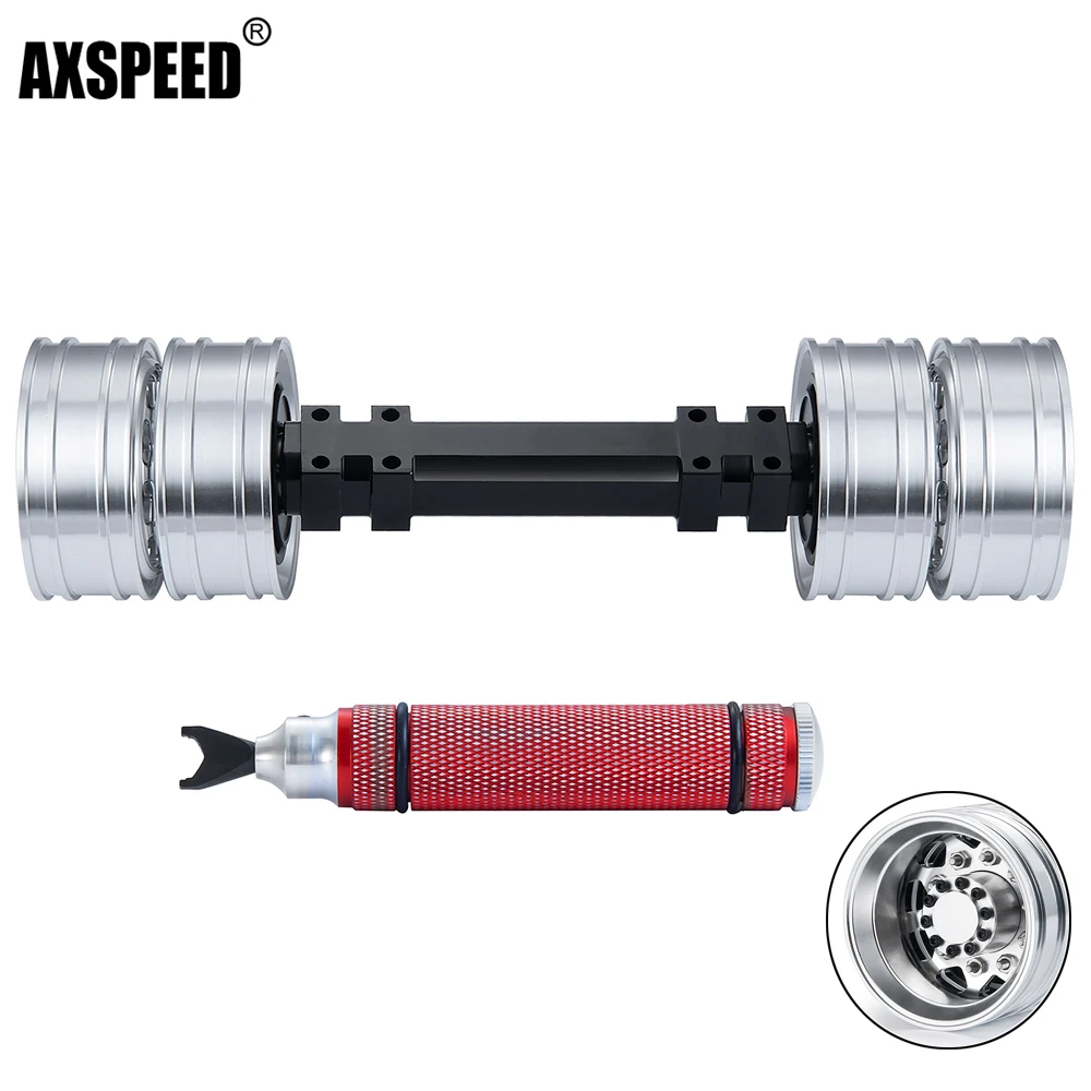 

AXSPEED Metal Rear Straight Axle with Beadlock Wheel Rims Set For 1/14 Tamiya Trailer Tractor Tow RC Truck Car Upgrade Parts