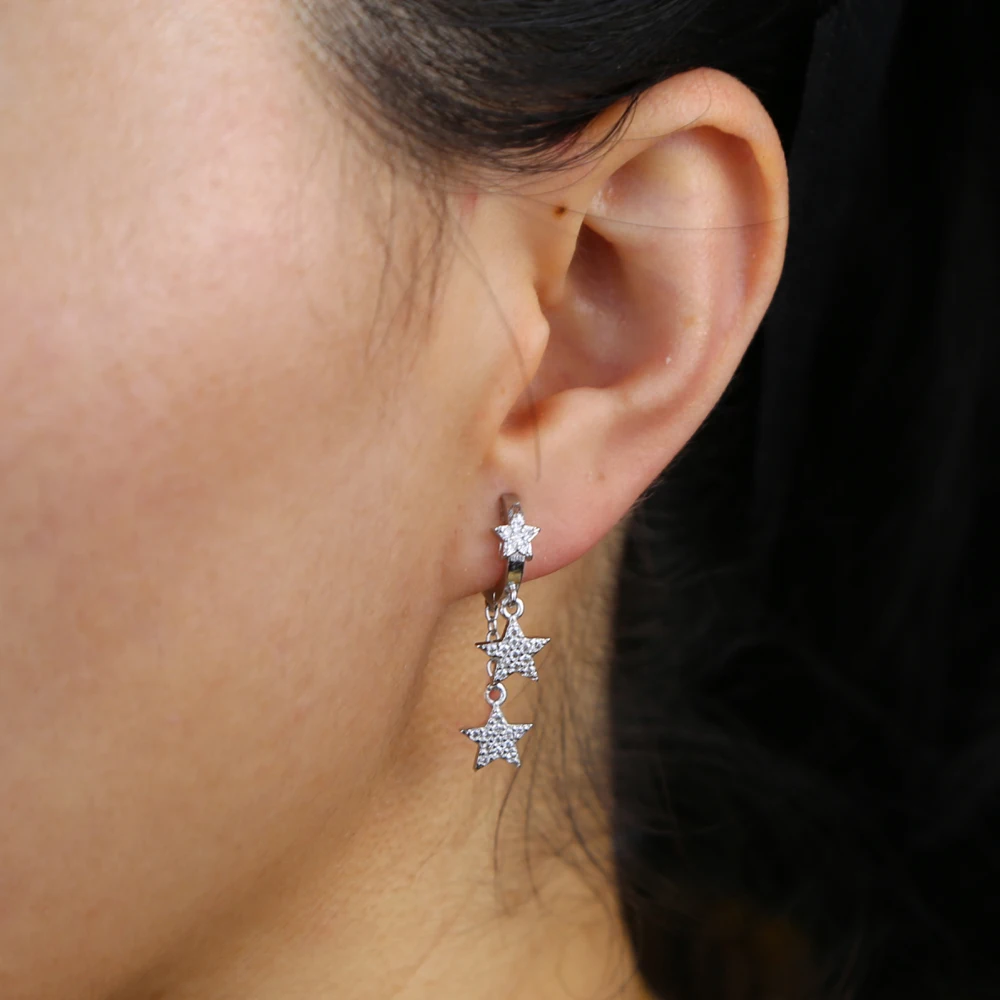 fashion star design tassel cz star charm dangling earring for women girl trendy jewelry