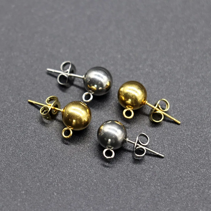 20/50pcs/lot 3 4 5 6MM Stainless Steel Round Ball Earrings Stud Post with Loop for DIY Earring Jewelry Making Findings Wholesale