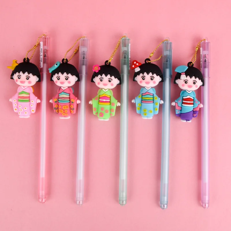 20 pcs/lot Japanese kimono Doll Pendant Gel Pen Cute 0.5mm Black Ink Neutral Pens Promotional Gift Stationery School Supplies