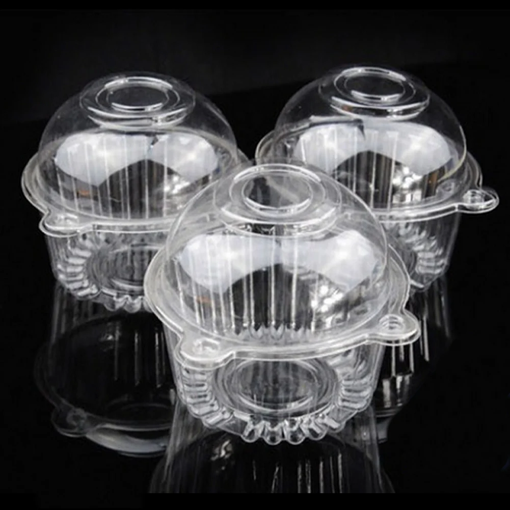 

100pcs Clear Plastic Single Cupcake Cake Case Muffin Dome Holder Box