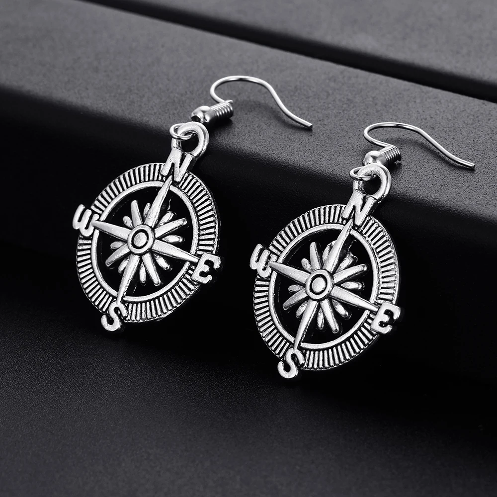 Trendy Vintage Compass Shape Dangle Earrings for Women Girl Retro Drop Earrings Cute Small Object Earring Jewelry Bijoux