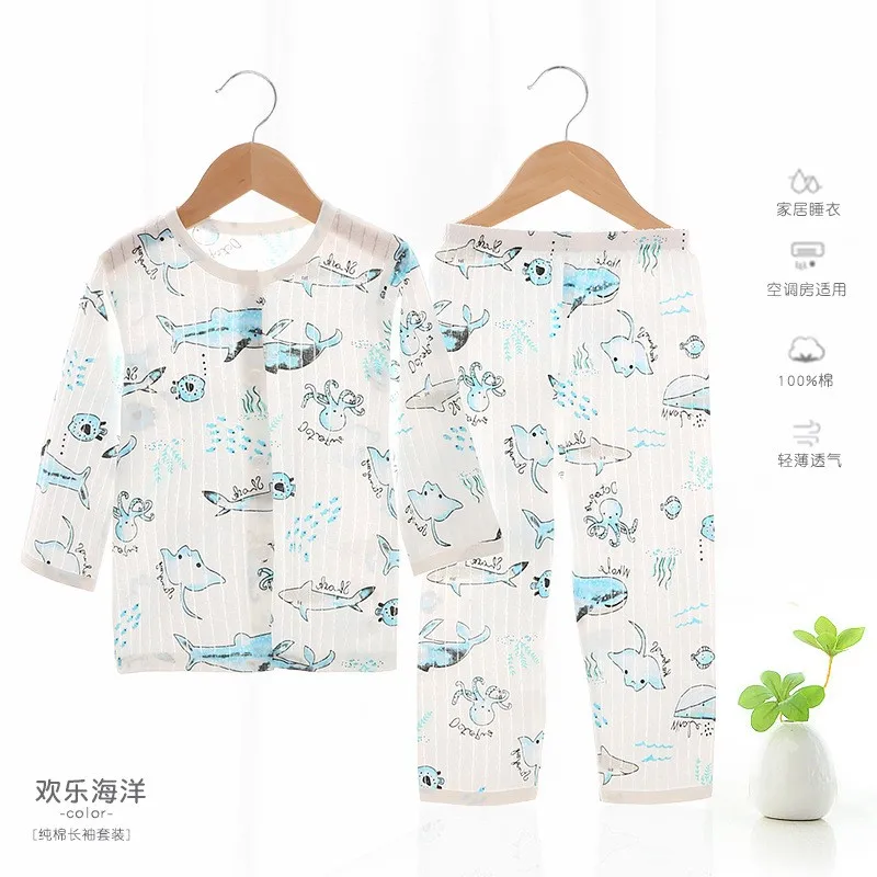 Baby and infant cotton thin long-sleeved suit summer home air-conditioning suit boys and girls pajamas suit image 4