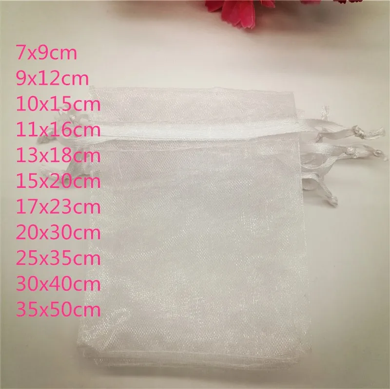 

100pcs White Drawstring Organza Jewellery Bag Pouches 7x9/13X18cm Packaging For Jewelry Bags Pouch Jewelry Packaging Display