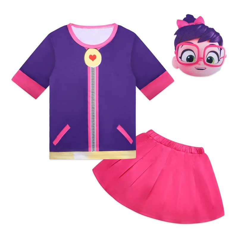 

Baby Girls Clothing Children's Abby Hatcher Girl Halloween Cosplay Costume Piece Girls Carnival Party Clothes T shirt+skirt+mask