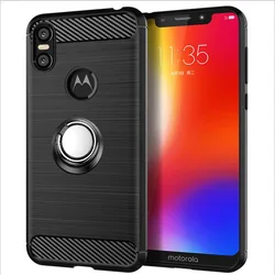 Luxury Brushed Carbon Fiber Phone Case For Motorola Moto One P30 Play XT1941-1 XT1941-3 Moto One Magnetic Ring Holder Cover Case