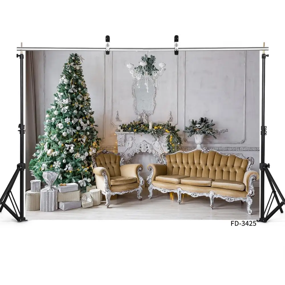 

Christmas Tree Fireplace Chair Backdrop Decoration Baby Xmas Newborn Portrait Photography Background Photocall Photo Studio Prop