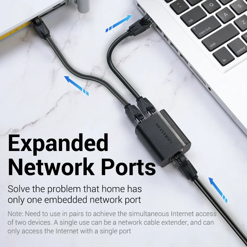 Сплиттер Vention RJ45, разветвитель от 1 до 2 RJ45, сетевой адаптер, удлинитель, разъем для ноутбука, Ethernet-кабеля