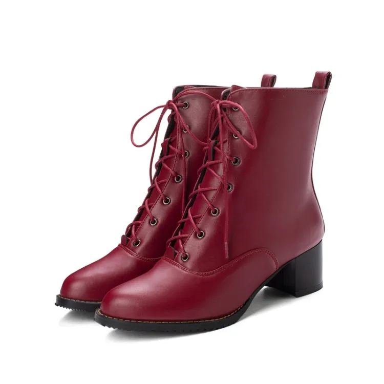 Big Size boots women shoes ankle boots for women ladies boots shoes woman winter Front cross strap square heel