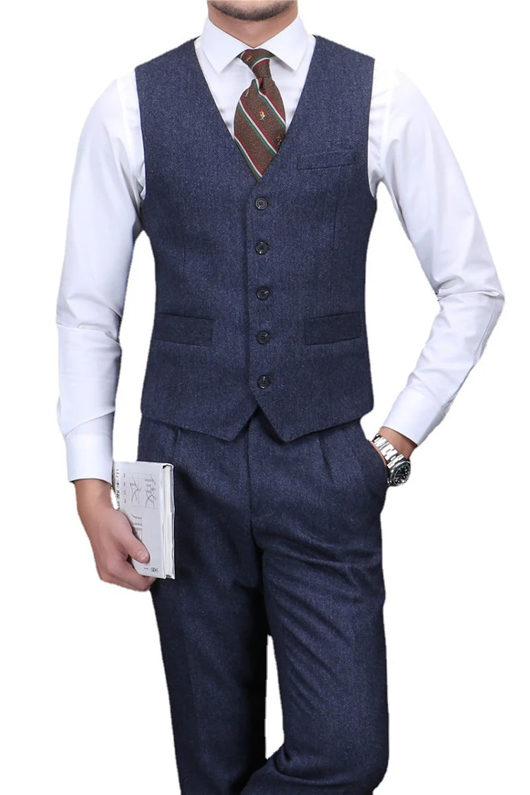 

Men's Herringbone Pattern Suit Waistcoat Gentleman Woolen Waistcoat Wedding Business Waistcoat Jacket