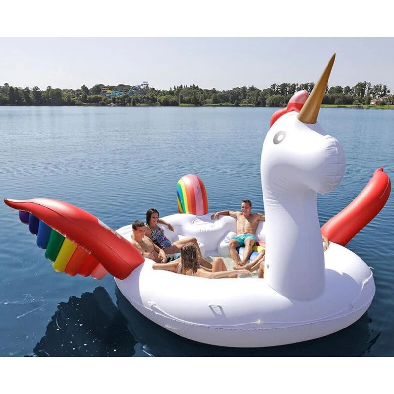 450cm Aufblasbare Einhorn Pool Float Insel Blow Up Sommer Strand Schwimmen Party Lounge Floß Fahrt Auf Spielzeug Kinder Erwachsene