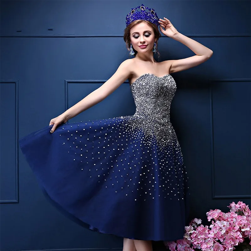 Navy Blue Beading Prom Dresses 2025 Party Short Graduation Homecoming Gowns Cokctail Dress vestido de festa curto Customized