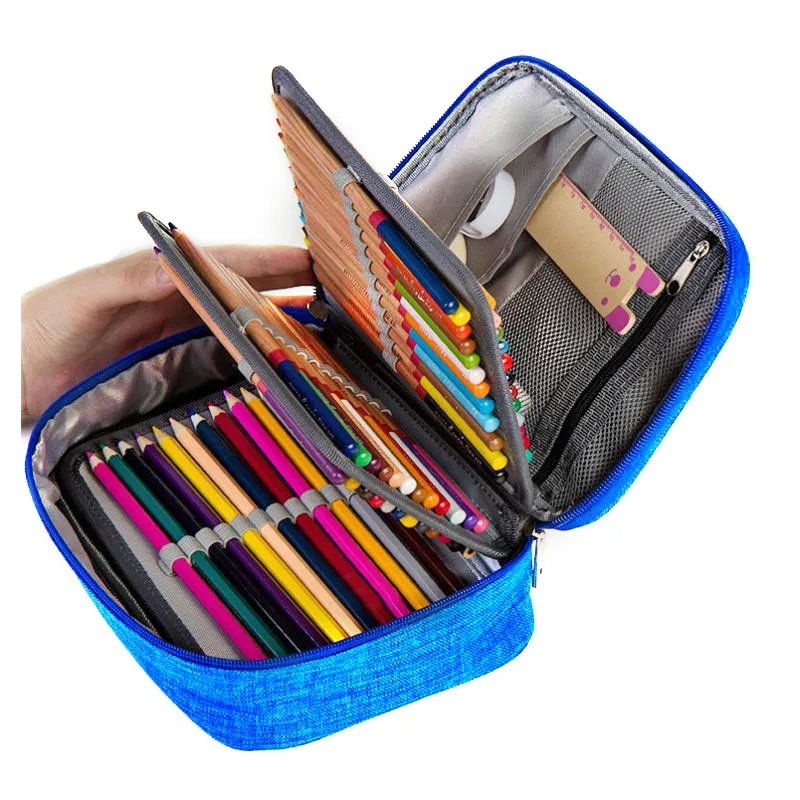 Trousse à Crayons en Toile pour Fille et Garçon, Boîte à Stylos à 72 Trous, Sac de Rangement Multifonction, Poudres, Kit d'Acquisition de Papeterie