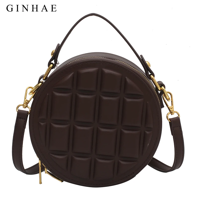 

Fashion Leather Handbags For Women 2021 Designer Luxury Tote Bag Casual Chocolate Top-Handle Bag Round Circular Bag Sac A Main