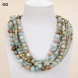 GuaiGuai Jewelry 7 Strands Natural Round Multi Color Amazonite Torsade Necklace For Women