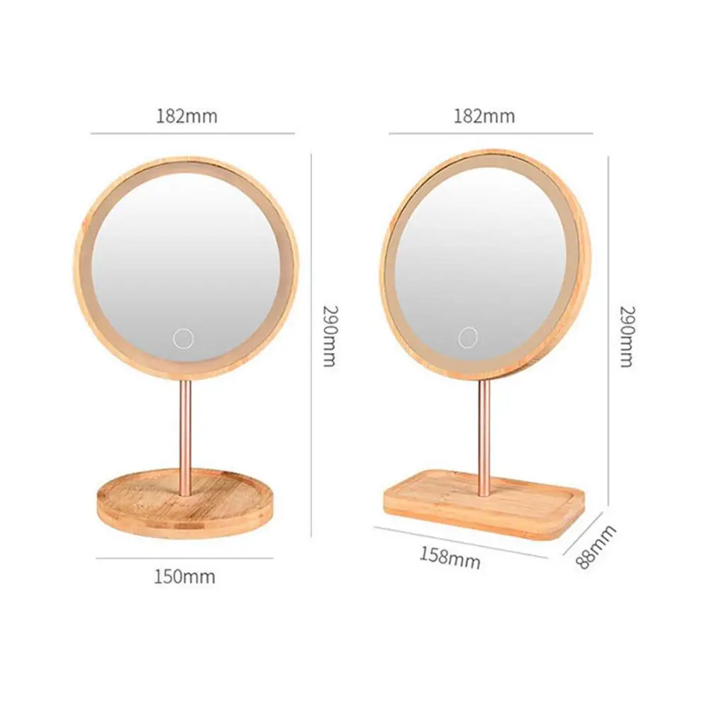 Led Bamboo Wood Makeup Mirror Lamp Rechargeable Cosmetic Table Lamp with Touch Switch 3 Lighting Beauty Lamp for Bedroom