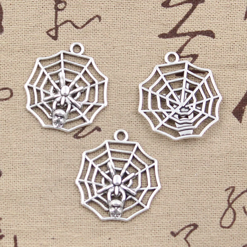 15pcs Charms Cobweb Spider Halloween 29x27mm Antique Silver Color Pendant DIYCrafts Making Findings Handmade Tibetan Jewelry