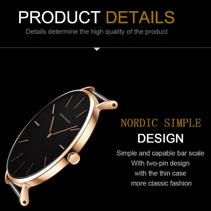 Drop shipping Hannah Martin Waterproof Japan Quartz Movement Stainless Steel Mesh Band Fashion Male Black Rose gold Watches Men