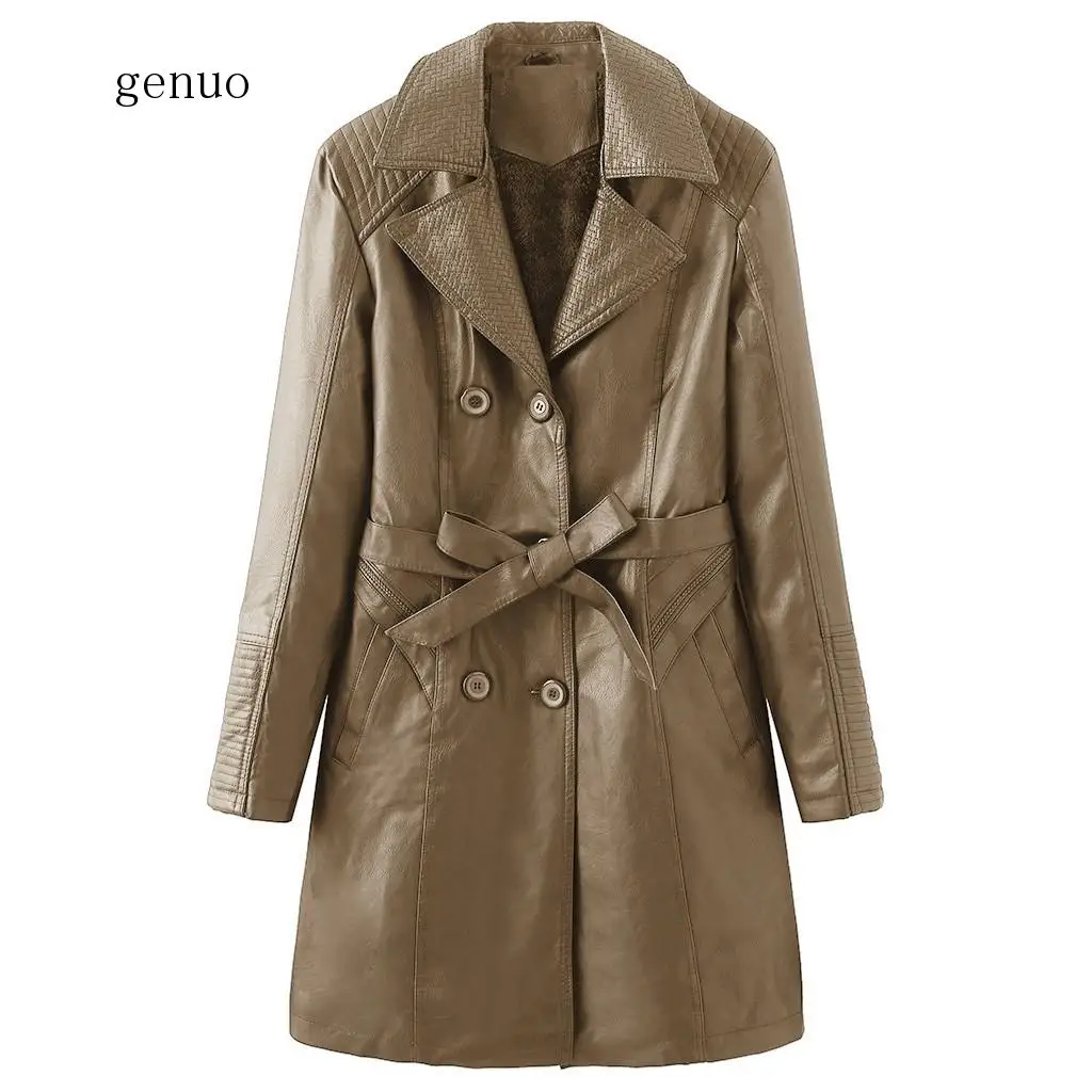 Manteau d'hiver Long en Faux cuir pour Femme, veste d'hiver, boutons, pardessus, vêtements d'extérieur, 2020