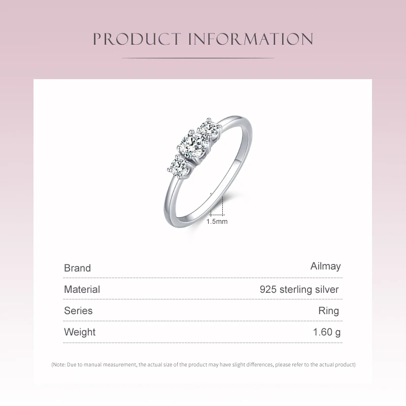 Ailmay Real 925 Sterling Silver Sparkling AAAAA Zircon Stackable Rings For Women Classic Romantic Wedding Statement Jewelry