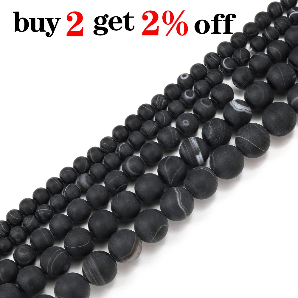 1strand/lot 4 6 8 10 12mm Black Matt Natural Stone Stripe Agates Round Loose Beads For DIY Bracelet Jewelry Makings Supplies